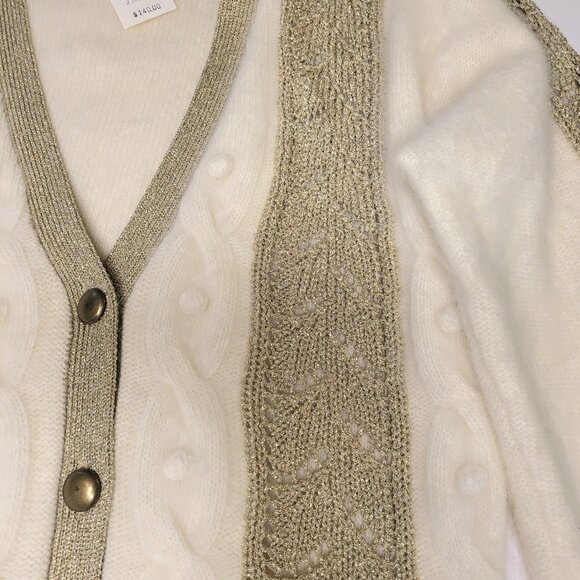 NWT Vintage Angora Cream White Metallic Gold Cardigan Grandmacore Hygge Sz Small - Picture 3 of 9